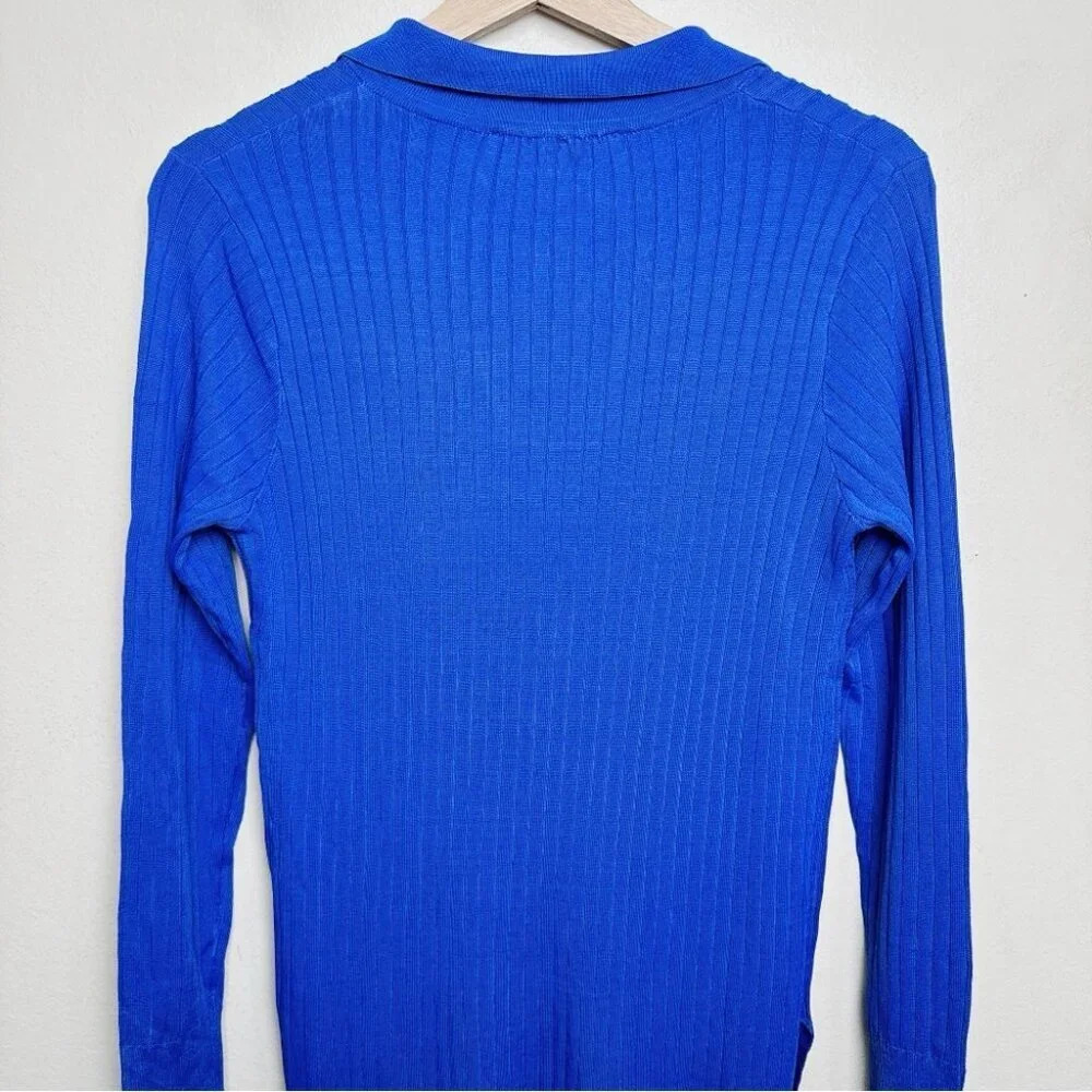 Zara Womens Size Medium Ribbed Royal Blue Slit Hem  Tunic Top - Picture 11 of 13